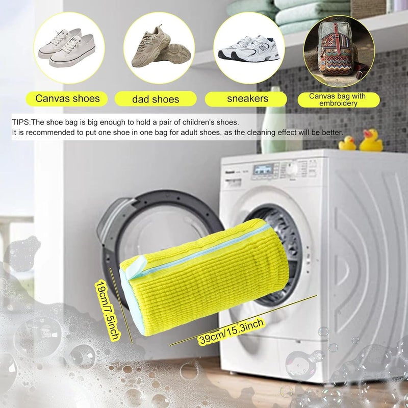 Cocoyeye Shoe Washing Machine Bag, Laundry Shoe Bag for Washer and Dryer, Reusable Zipper Plush Sneaker Washing Machine Bag for Shoes, Gym, Tennis, Sports Delicate Yellow 2 pc - Image 2
